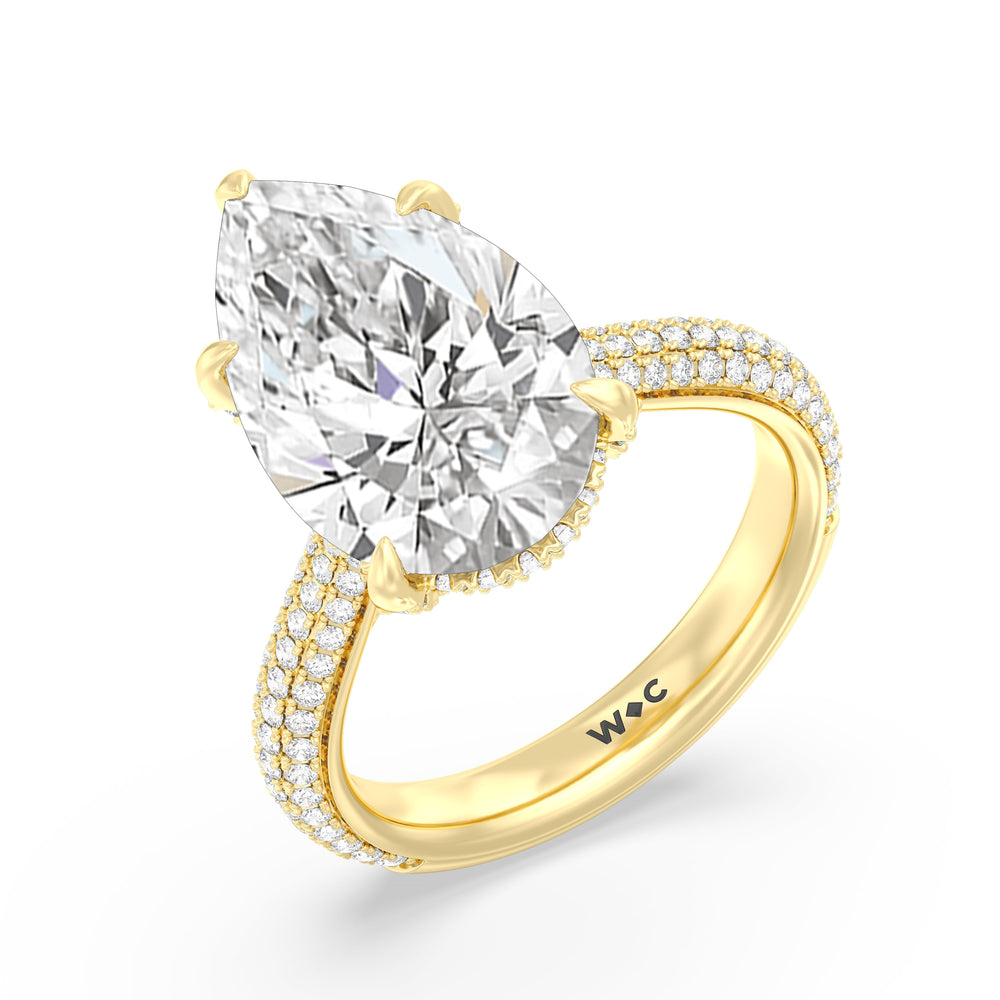 Elegance Studded Basket Engagement Ring with Pear Cut Diamond in 14KT Yellow Gold view 3

