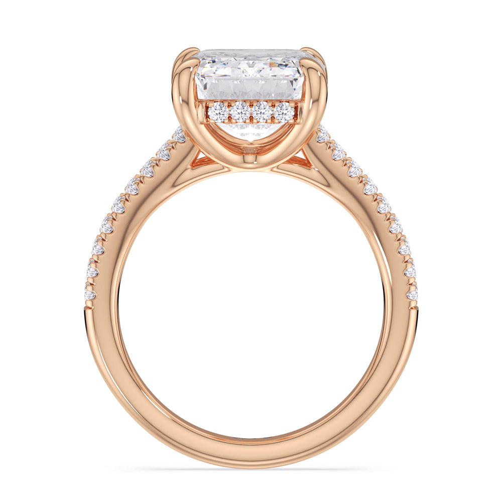Emerald Cut Elegance Split Shank Pave Engagement Ring with Lab Grown Diamond in 14KT Rose Gold view 4

