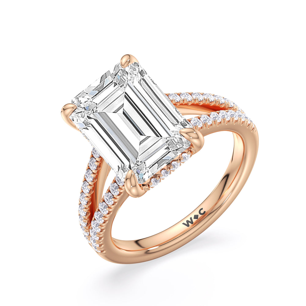 Emerald Cut Elegance Split Shank Pave Engagement Ring with Lab Grown Diamond in 14KT Rose Gold view 5
