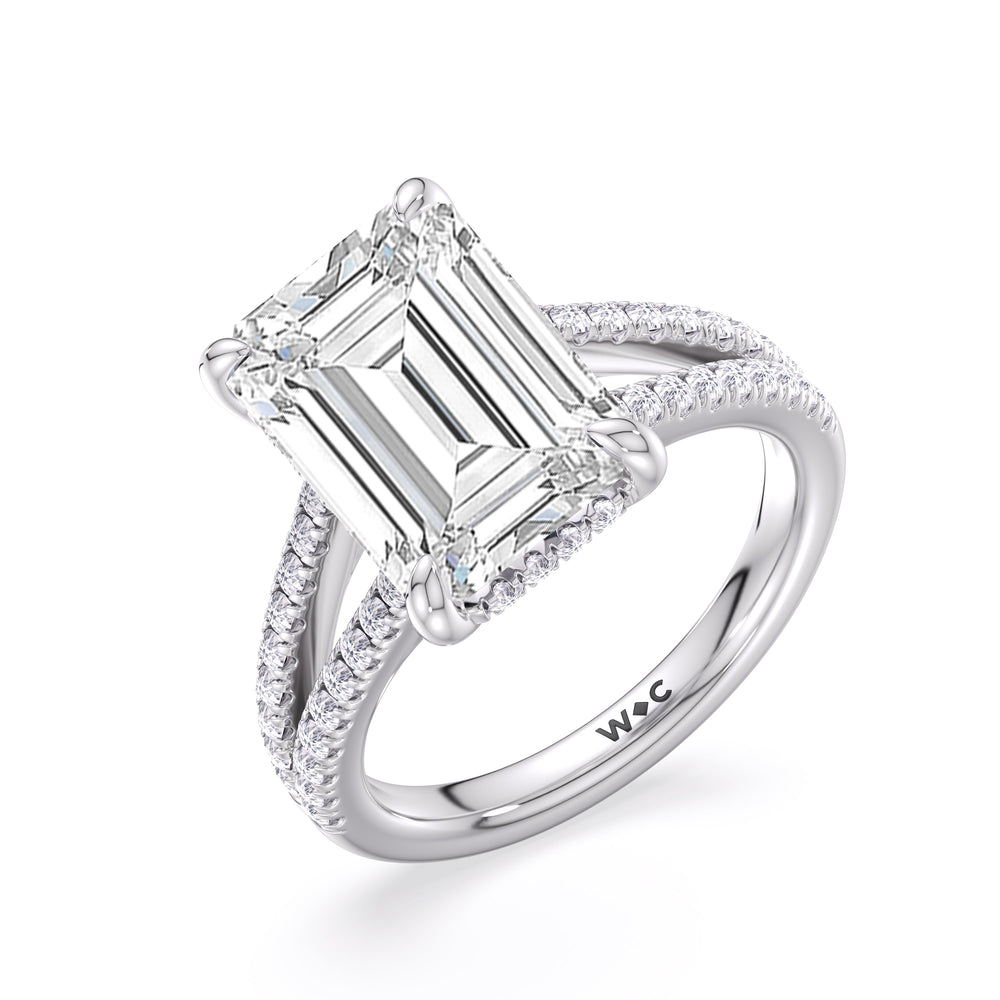 Emerald Cut Elegance Split Shank Pave Engagement Ring with Lab Grown Diamond in 14KT Platinum view 5
