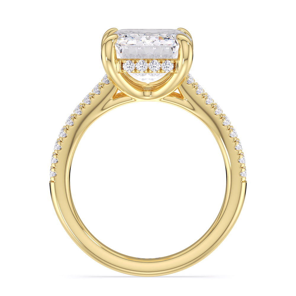 Emerald Cut Elegance Split Shank Pave Engagement Ring with Lab Grown Diamond in 14KT Yellow Gold view 4
