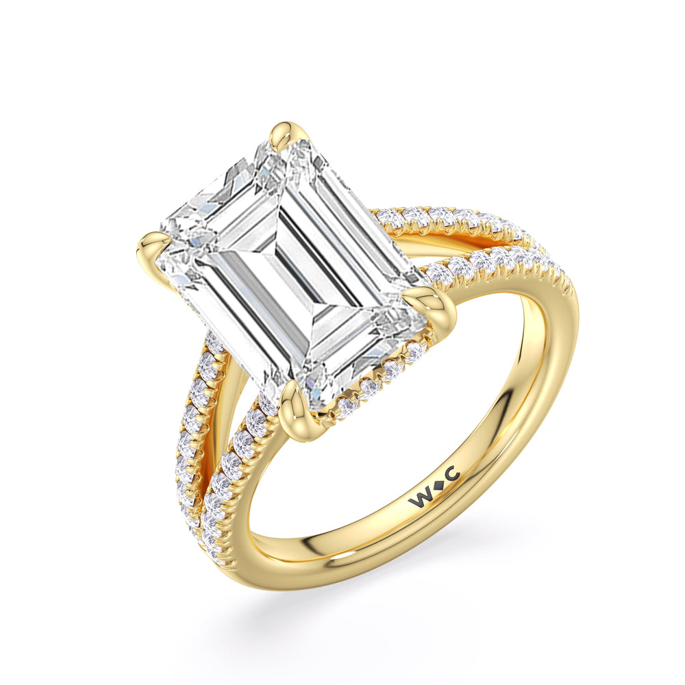 Emerald Cut Elegance Split Shank Pave Engagement Ring with Lab Grown Diamond in 14KT Yellow Gold view 5
