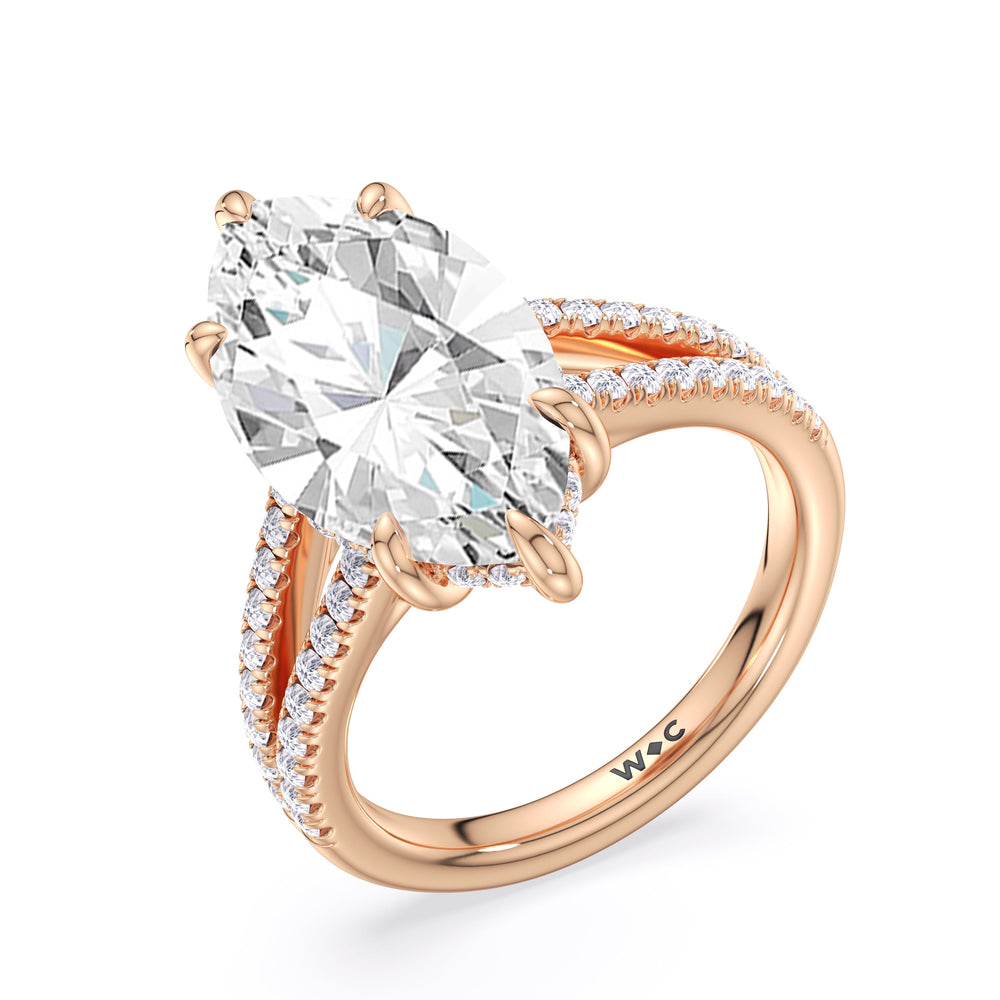 Marquise Cut Elegance Split Shank Pave Engagement Ring with Lab Grown Diamond in 14KT Rose Gold view 5
