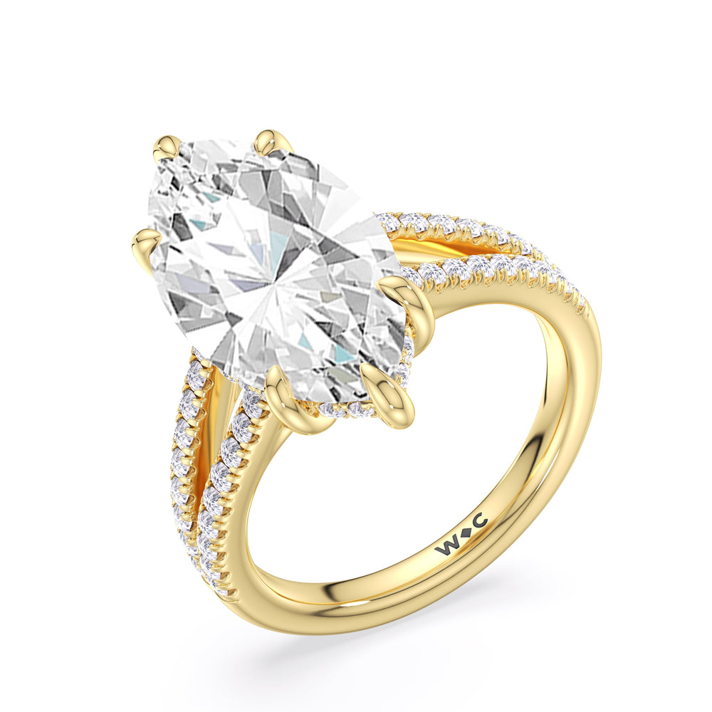 Marquise Cut Elegance Split Shank Pave Engagement Ring with Lab Grown Diamond in 14KT Yellow Gold view 5
