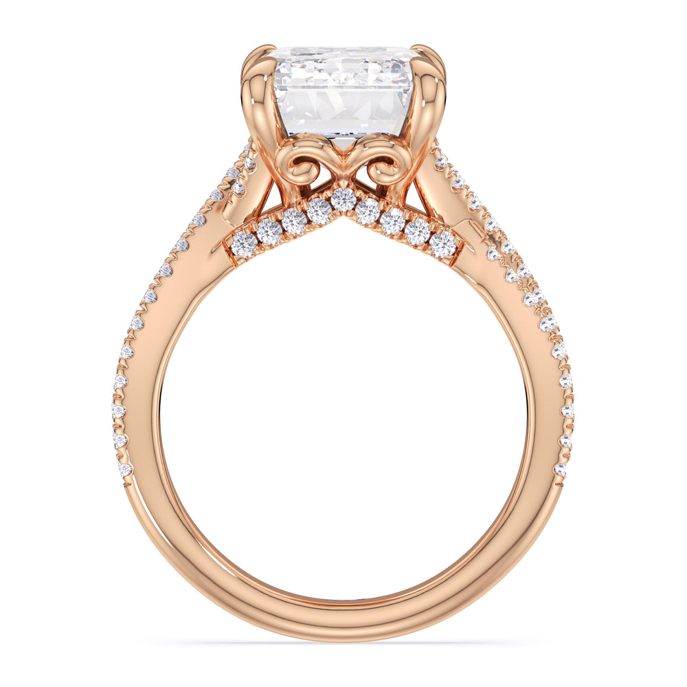 Emerald Cut Elegance Twisted Pave Engagement Ring with Lab Grown Diamond in 14KT Rose Gold view 4
