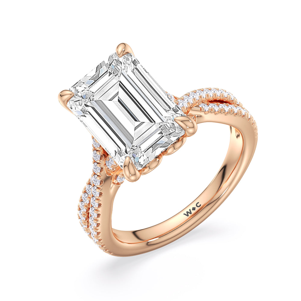 Emerald Cut Elegance Twisted Pave Engagement Ring with Lab Grown Diamond in 14KT Rose Gold view 5
