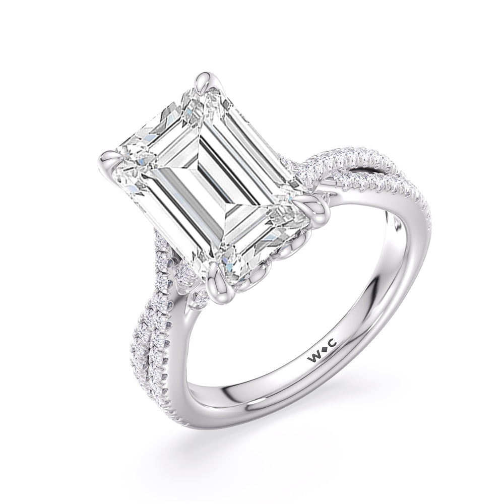 Emerald Cut Elegance Twisted Pave Engagement Ring with Lab Grown Diamond in 14KT Platinum view 5
