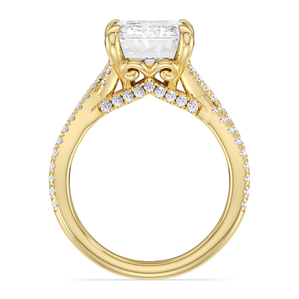 Emerald Cut Elegance Twisted Pave Engagement Ring with Lab Grown Diamond in 14KT Yellow Gold view 4
