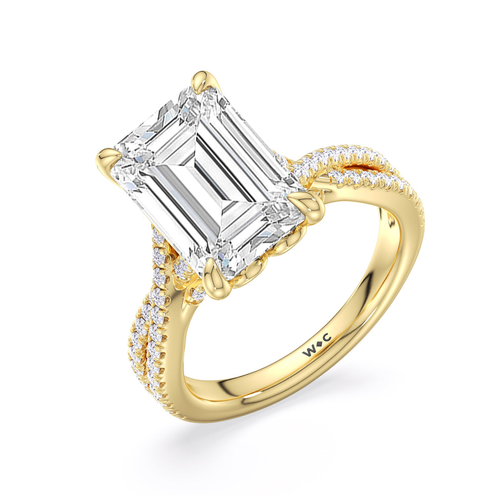 Emerald Cut Elegance Twisted Pave Engagement Ring with Lab Grown Diamond in 14KT Yellow Gold view 5
