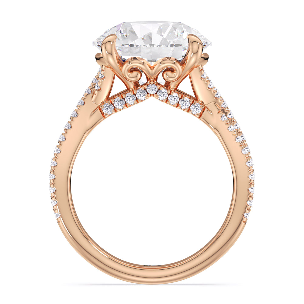 Round Cut Elegance Twisted Pave Engagement Ring with Lab Grown Diamond in 14KT Rose Gold view 4
