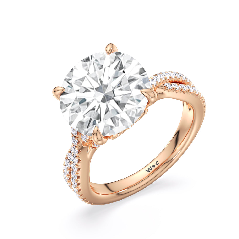 Round Cut Elegance Twisted Pave Engagement Ring with Lab Grown Diamond in 14KT Rose Gold view 5
