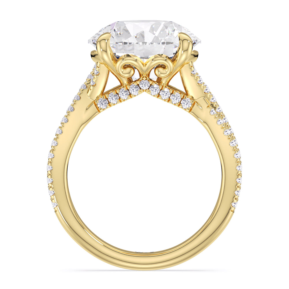 Round Cut Elegance Twisted Pave Engagement Ring with Lab Grown Diamond in 14KT Yellow Gold view 4

