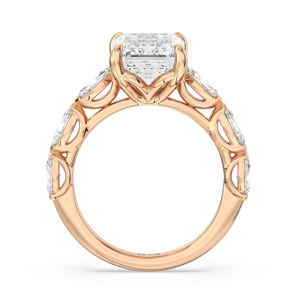 Emerald Cut Elegance Marquise Accent Studded Engagement Ring with Lab Grown Diamond in 14KT Rose Gold view 4
