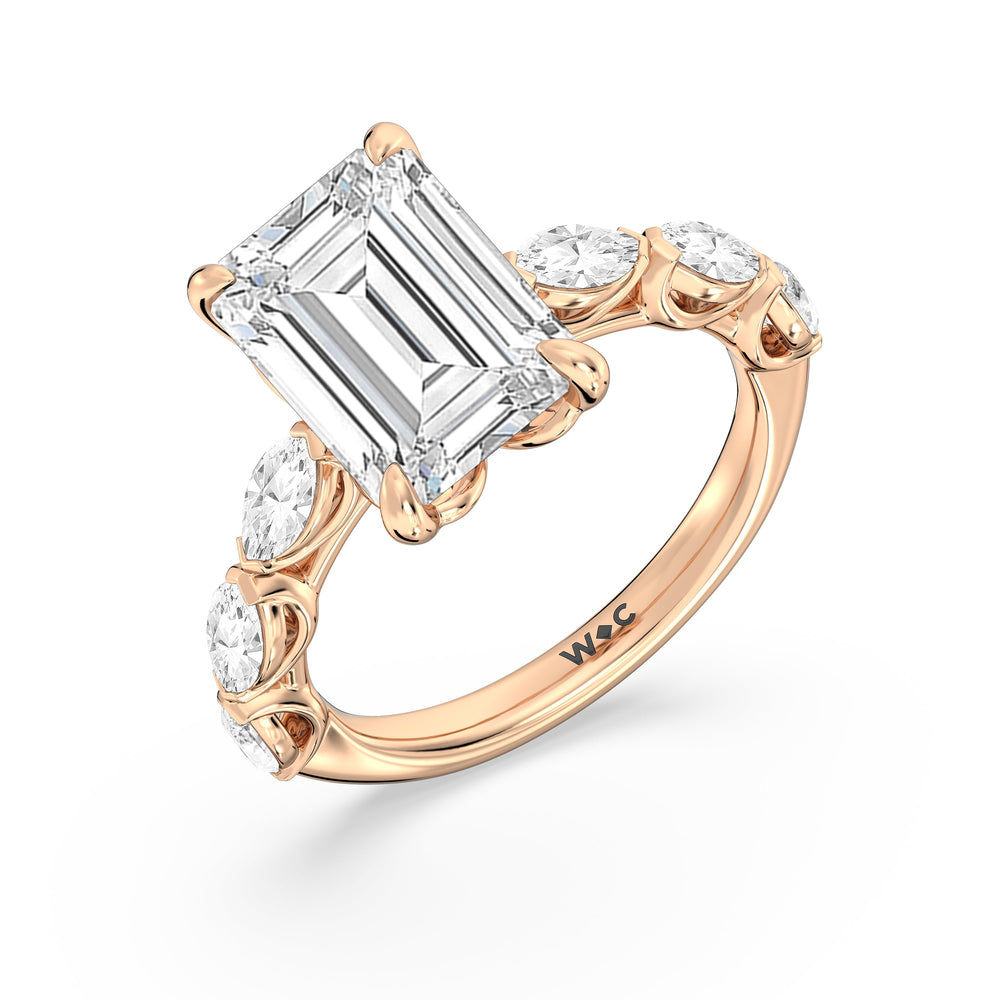 Emerald Cut Elegance Marquise Accent Studded Engagement Ring with Lab Grown Diamond in 14KT Rose Gold view 5
