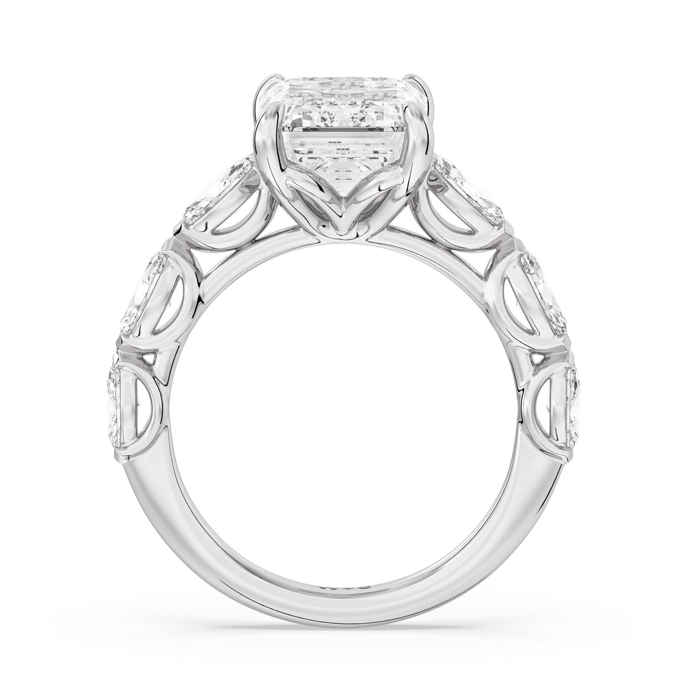 Emerald Cut Elegance Marquise Accent Studded Engagement Ring with Lab Grown Diamond in 14KT Platinum view 4

