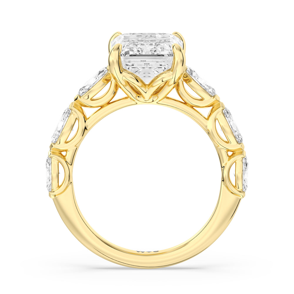 Emerald Cut Elegance Marquise Accent Studded Engagement Ring with Lab Grown Diamond in 14KT Yellow Gold view 4
