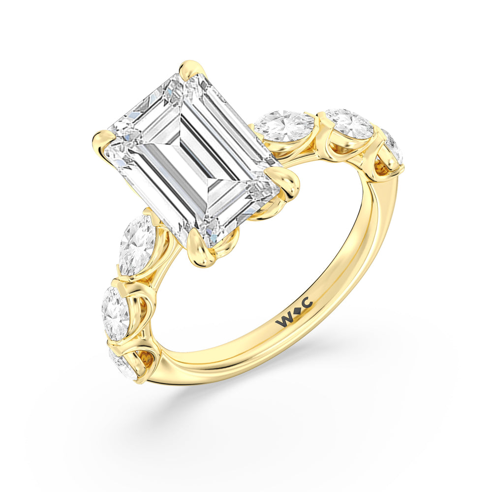 Emerald Cut Elegance Marquise Accent Studded Engagement Ring with Lab Grown Diamond in 14KT Yellow Gold view 5
