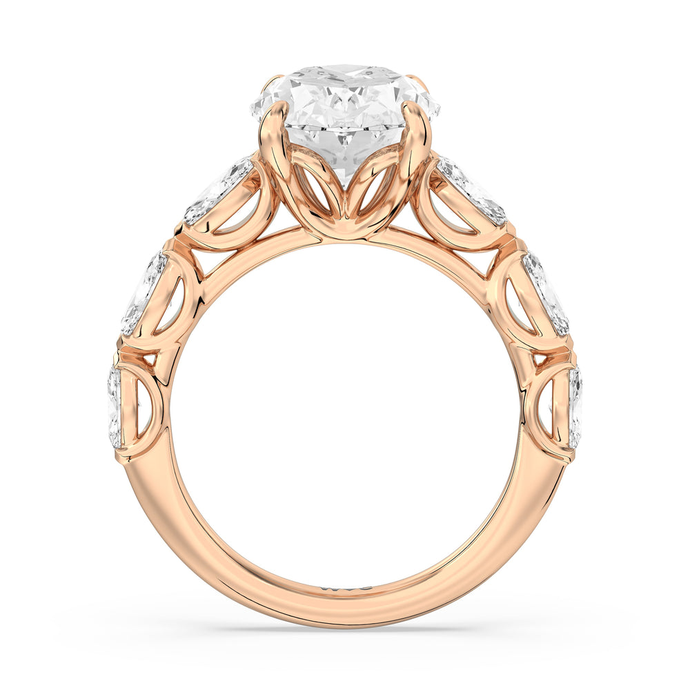 Oval Cut Elegance Marquise Accent Studded Engagement Ring with Lab Grown Diamond in 14KT Rose Gold view 4
