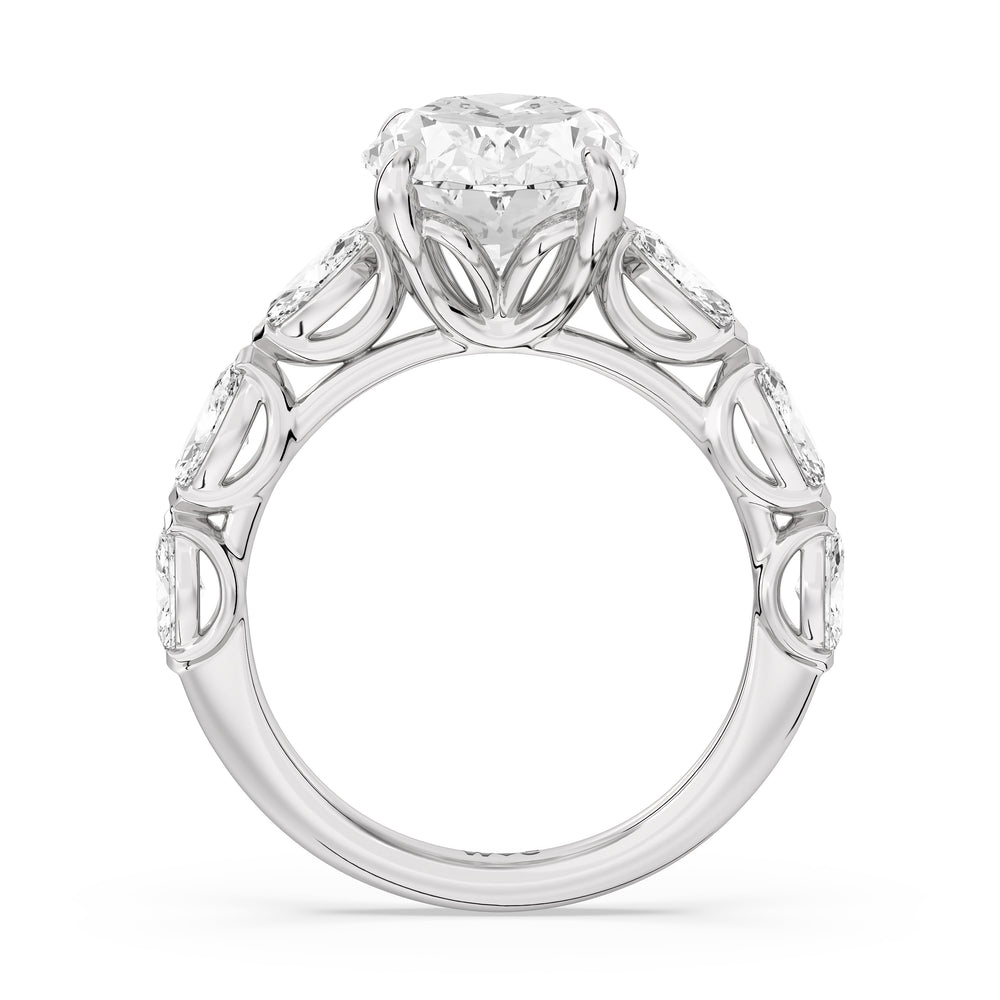 Oval Cut Elegance Marquise Accent Studded Engagement Ring with Lab Grown Diamond in 14KT Platinum view 4
