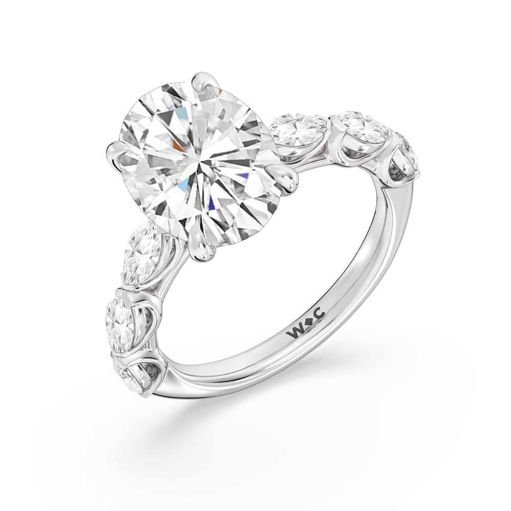 Oval Cut Elegance Marquise Accent Studded Engagement Ring with Lab Grown Diamond in 14KT Platinum view 5
