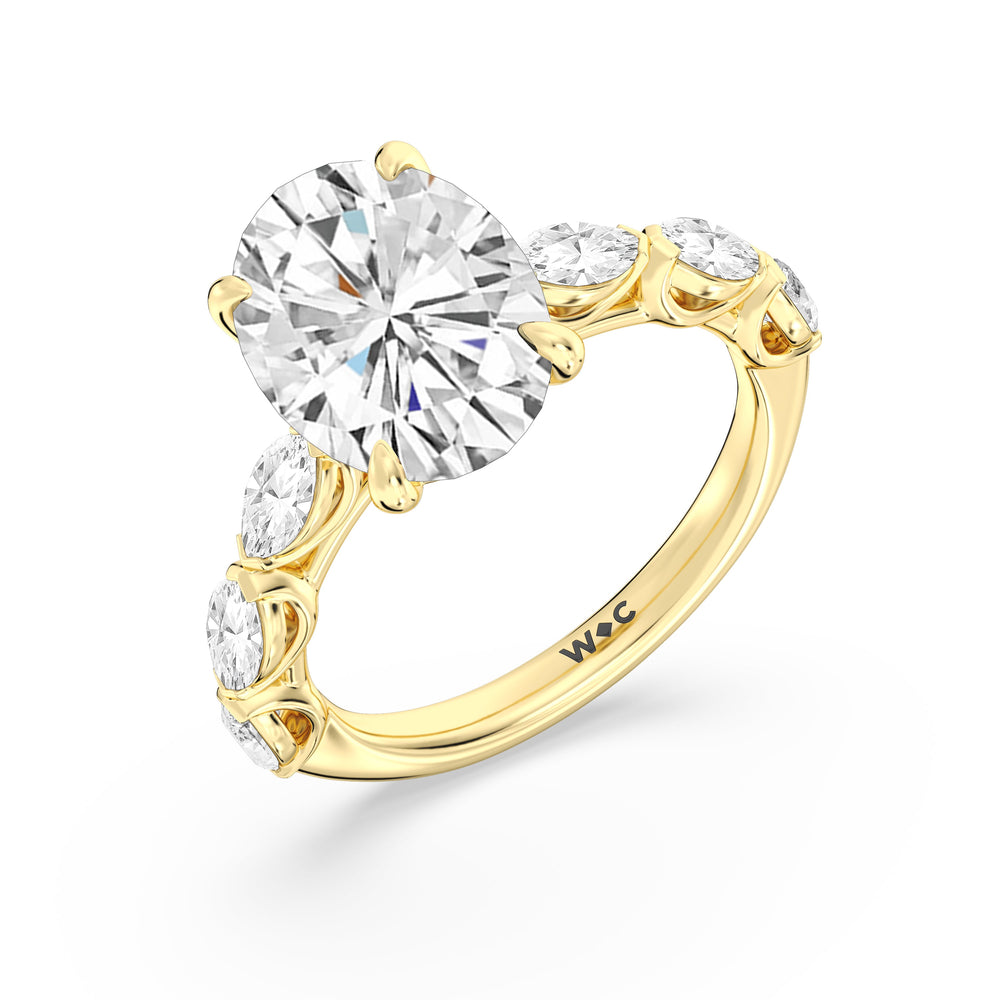 Oval Cut Elegance Marquise Accent Studded Engagement Ring with Lab Grown Diamond in 14KT Yellow Gold view 5

