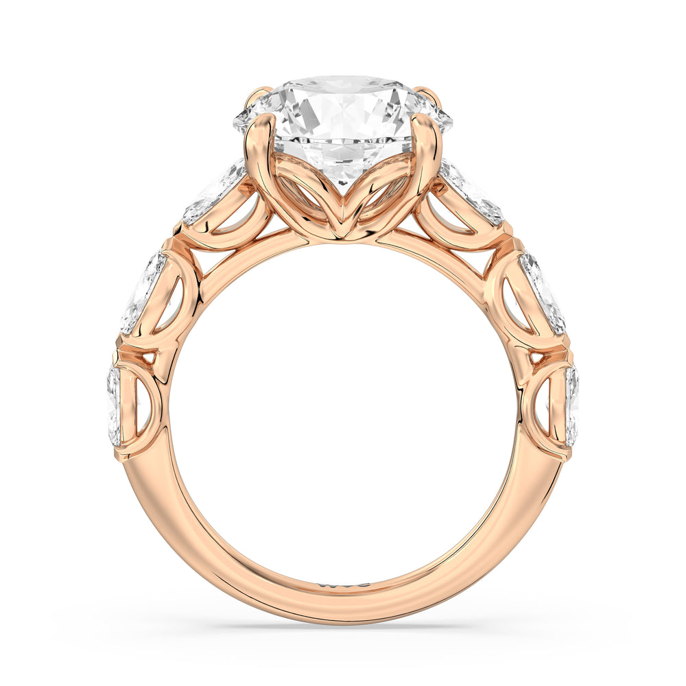 Round Cut Elegance Marquise Accent Studded Engagement Ring with Lab Grown Diamond in 14KT Rose Gold view 4
