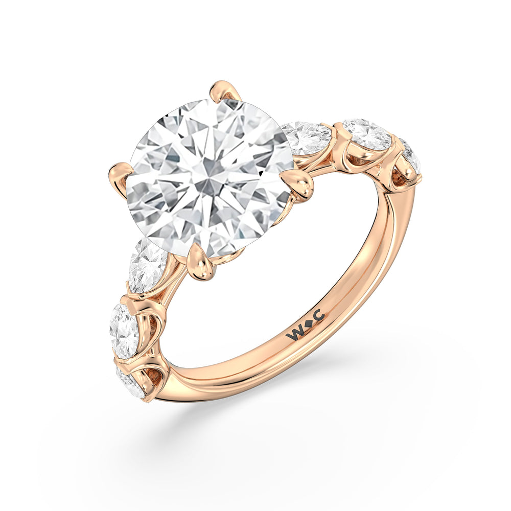 Round Cut Elegance Marquise Accent Studded Engagement Ring with Lab Grown Diamond in 14KT Rose Gold view 5
