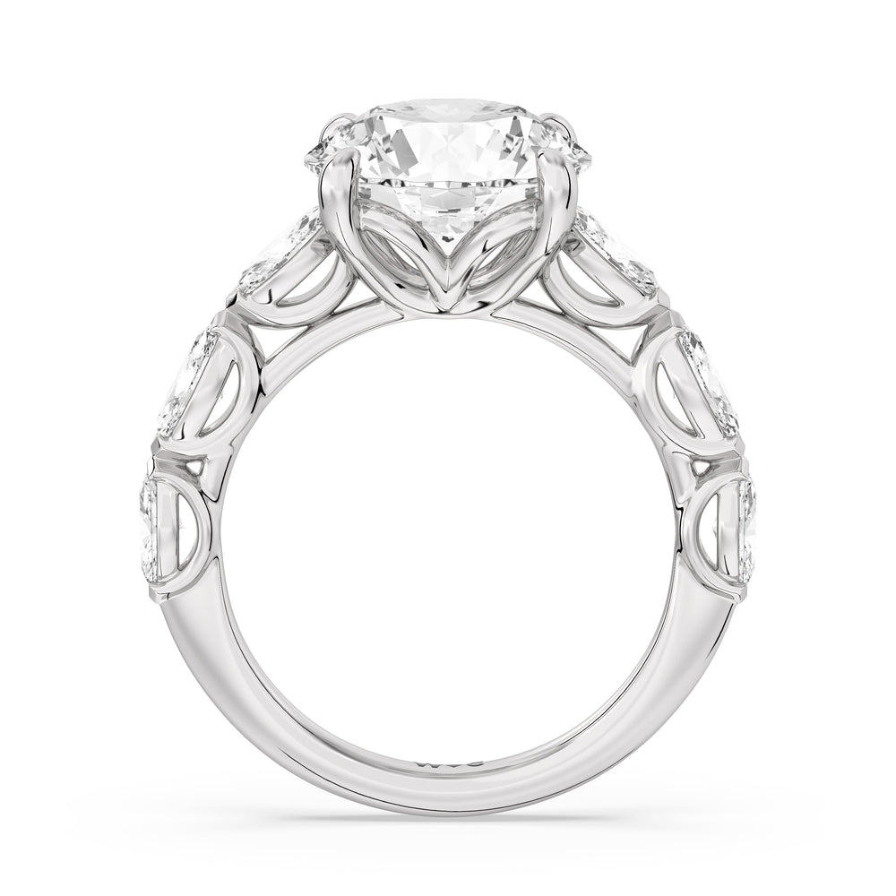 Round Cut Elegance Marquise Accent Studded Engagement Ring with Lab Grown Diamond in 14KT Platinum view 4
