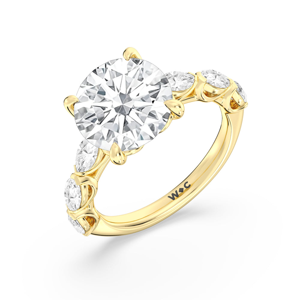 Round Cut Elegance Marquise Accent Studded Engagement Ring with Lab Grown Diamond in 14KT Yellow Gold view 5
