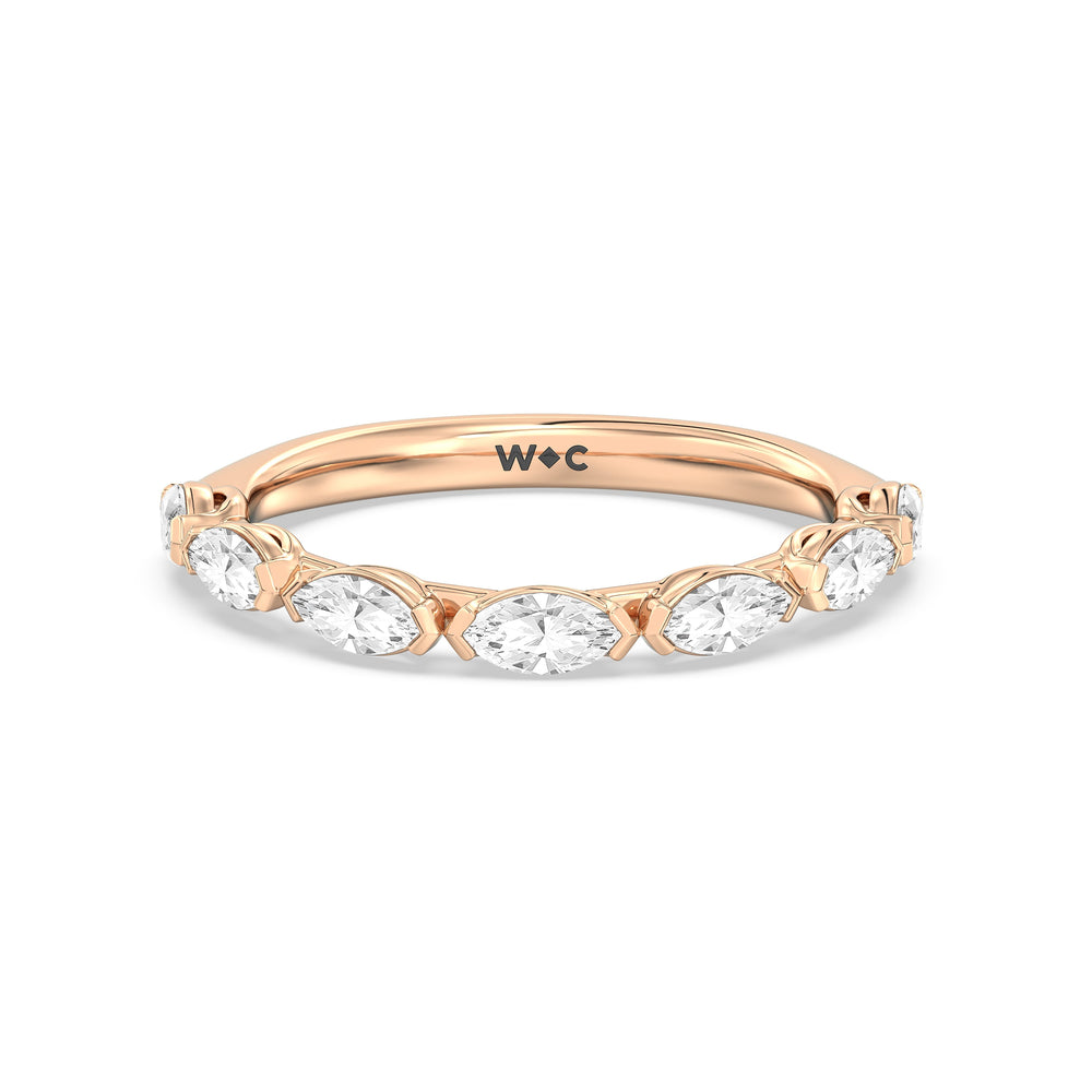 Elegance Marquise Accent Studded Diamond Wedding Band with 18KT Rose Gold Cut Diamond in 14KT Rose Gold view 1
