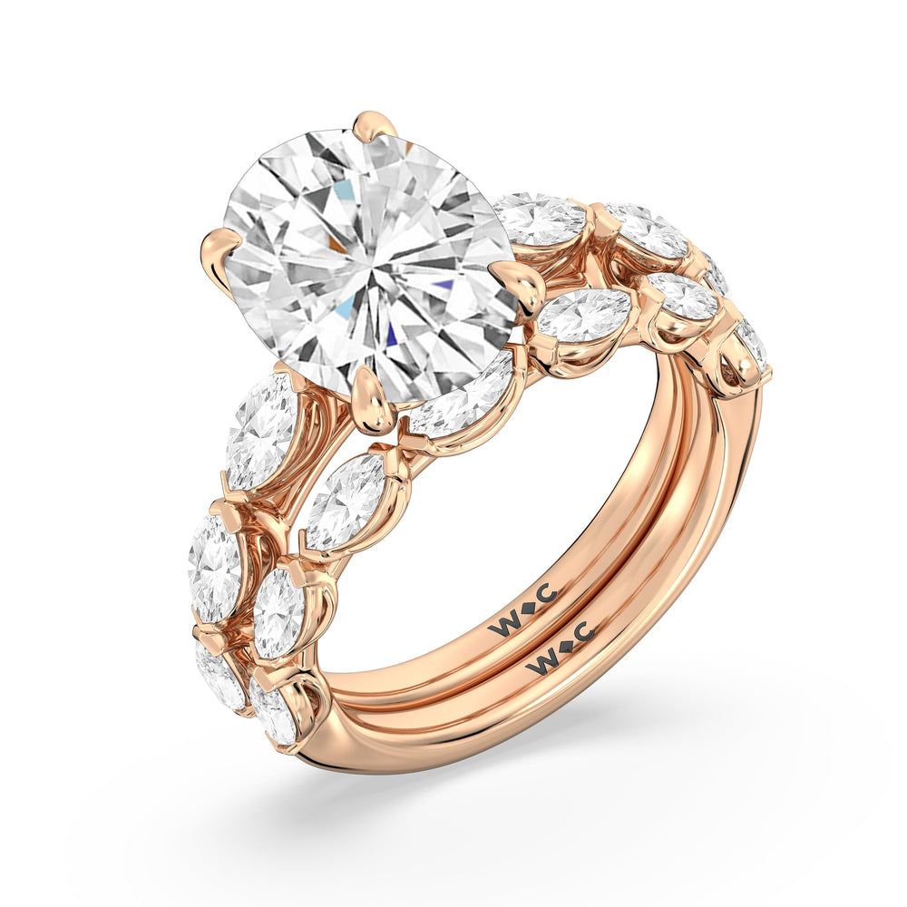 Emerald Cut Elegance Marquise Accent Studded Engagement Ring with Lab Grown Diamond in 14KT Rose Gold view 6

