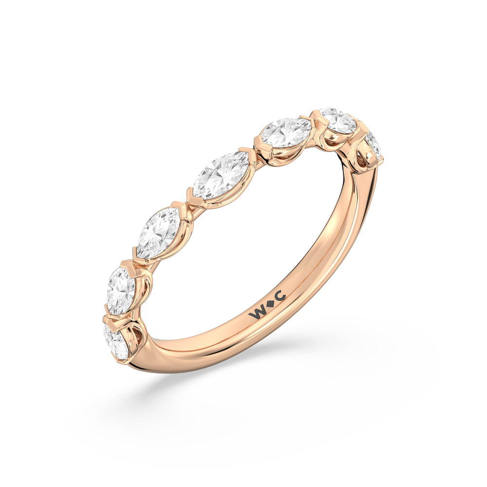 Elegance Marquise Accent Studded Diamond Wedding Band with 18KT Rose Gold Cut Diamond in 14KT Rose Gold view 4
