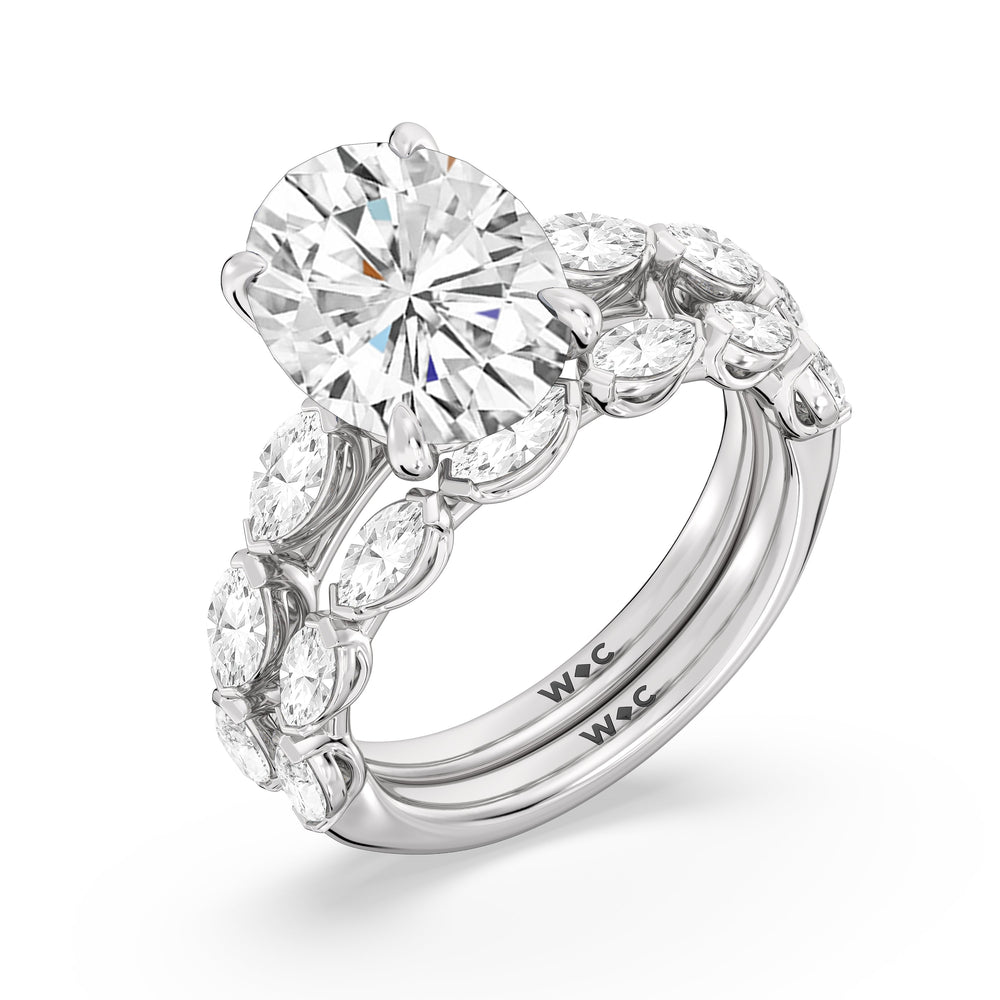 Emerald Cut Elegance Marquise Accent Studded Engagement Ring with Lab Grown Diamond in 14KT Platinum view 6
