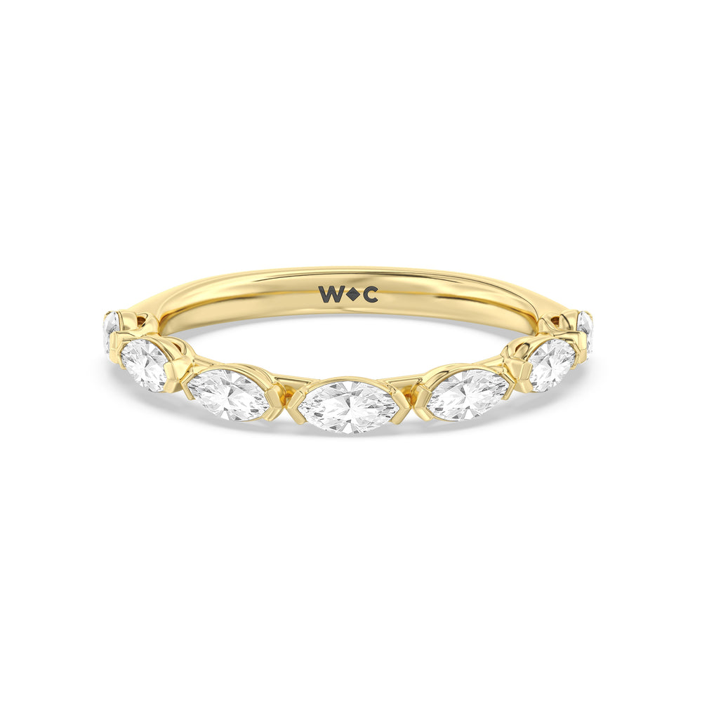 Elegance Marquise Accent Studded Diamond Wedding Band with 18KT Yellow Gold Cut Diamond in 14KT Yellow Gold view 1
