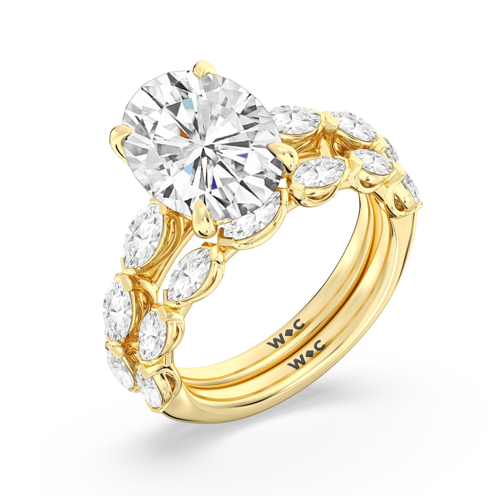 Oval Cut Elegance Marquise Accent Studded Engagement Ring with Lab Grown Diamond in 14KT Yellow Gold view 6
