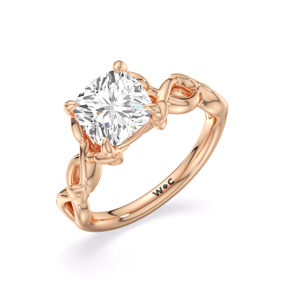 Whispering Vine Solitaire Engagement Ring with Cushion Cut Diamond in 14KT Rose Gold view 3
