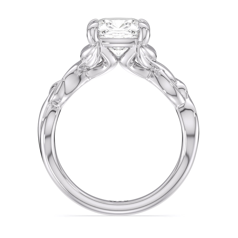 Whispering Vine Solitaire Engagement Ring with Cushion Cut Diamond in 14KT Platinum view 2
