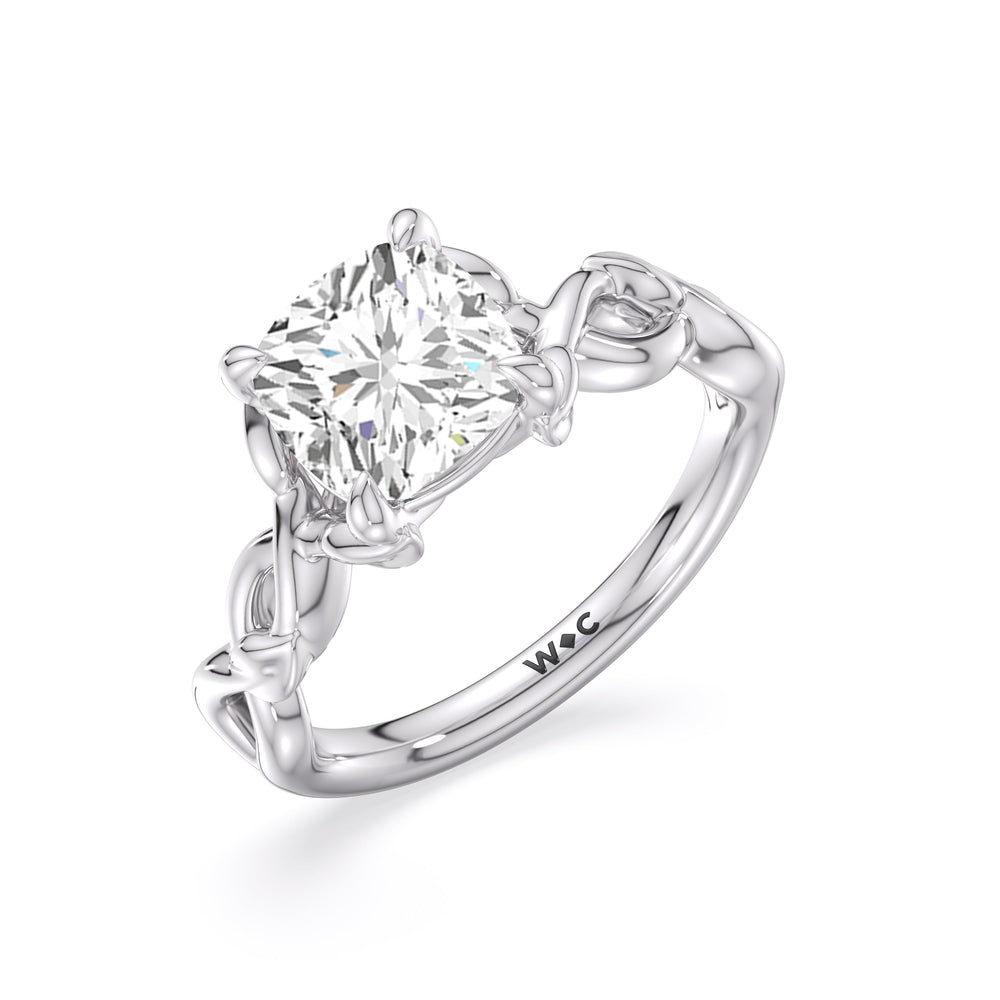 Whispering Vine Solitaire Engagement Ring with Cushion Cut Diamond in 14KT Platinum view 3
