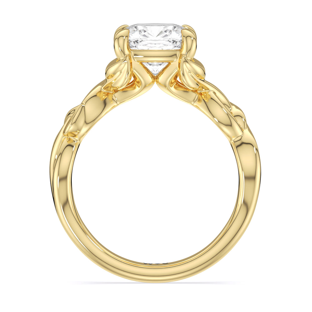 Whispering Vine Solitaire Engagement Ring with Cushion Cut Diamond in 14KT Yellow Gold view 2
