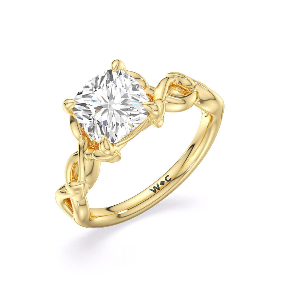 Whispering Vine Solitaire Engagement Ring with Cushion Cut Diamond in 14KT Yellow Gold view 3
