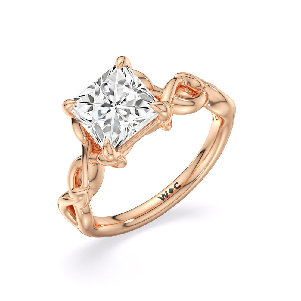 Whispering Vine Solitaire Engagement Ring with Princess Cut Diamond in 14KT Rose Gold view 3
