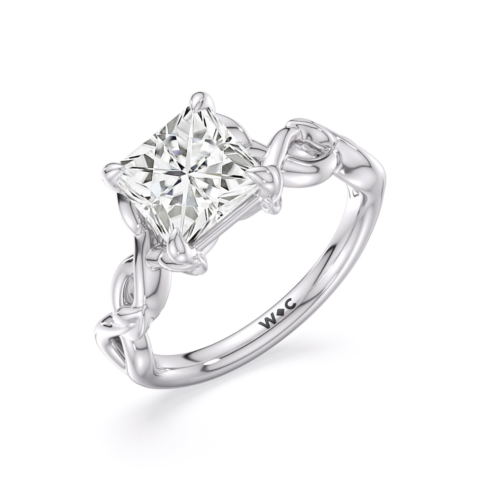 Whispering Vine Solitaire Engagement Ring with Princess Cut Diamond in 14KT Platinum view 3
