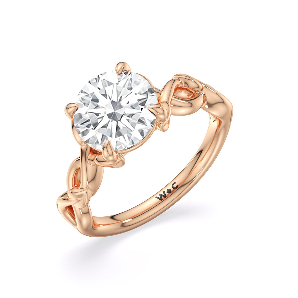 Whispering Vine Solitaire Engagement Ring with Round Cut Diamond in 14KT Rose Gold view 3
