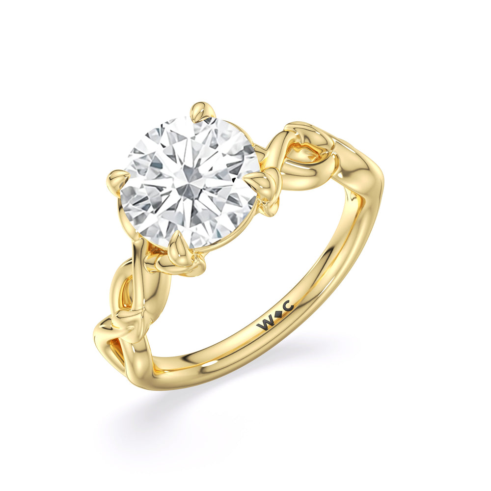 Whispering Vine Solitaire Engagement Ring with Round Cut Diamond in 14KT Yellow Gold view 3

