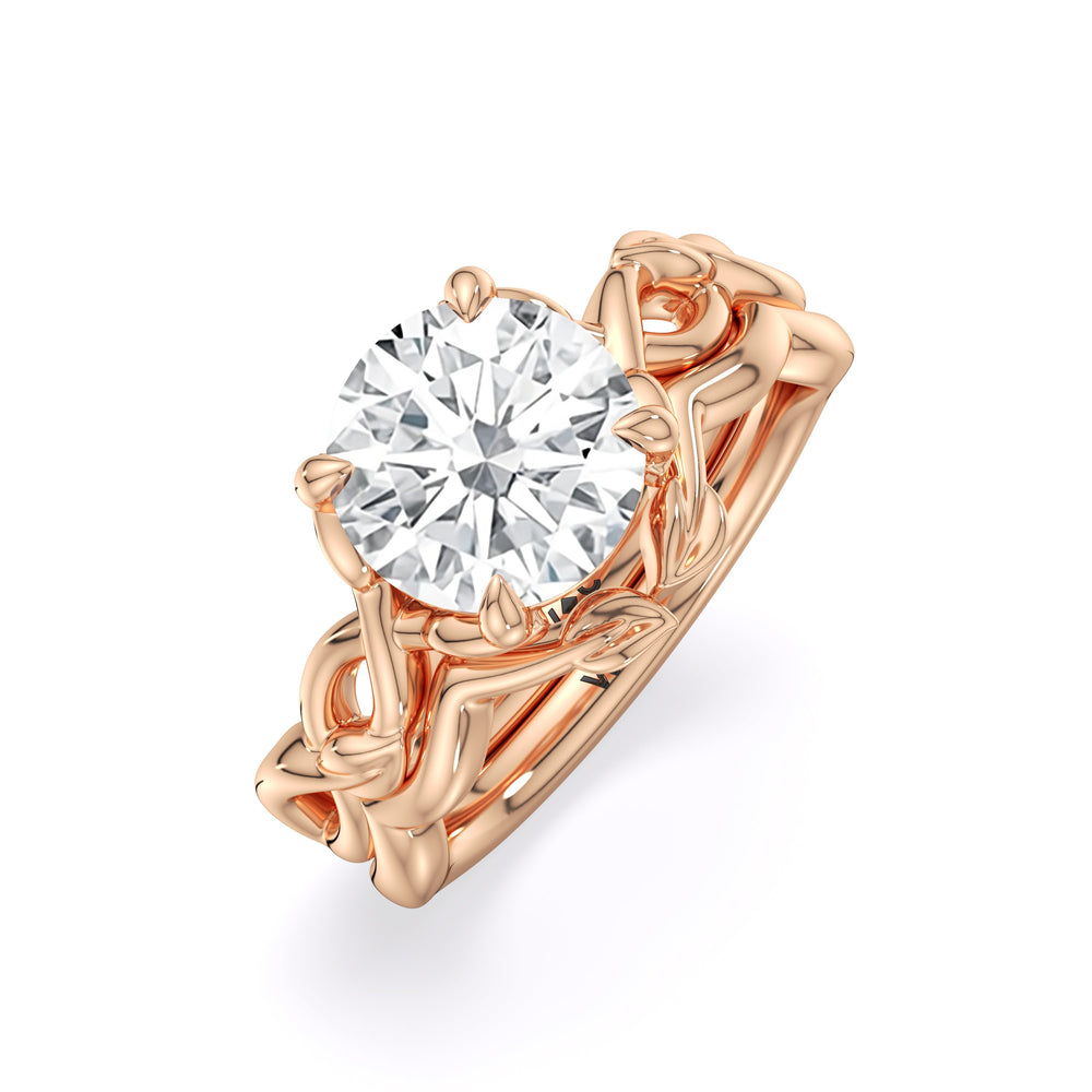 Whispering Vine Solitaire Engagement Ring with Round Cut Diamond in 14KT Rose Gold view 4
