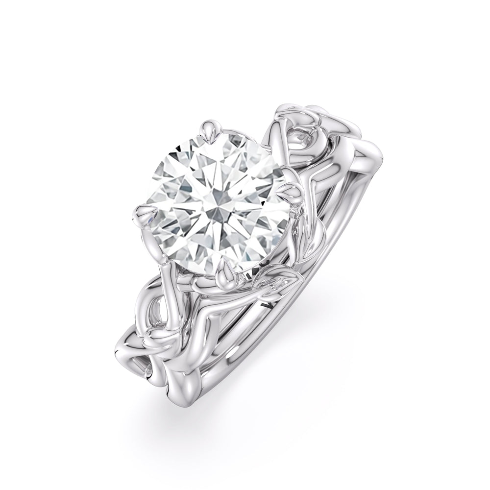 Whispering Vine Solitaire Engagement Ring with Round Cut Diamond in 14KT Platinum view 4
