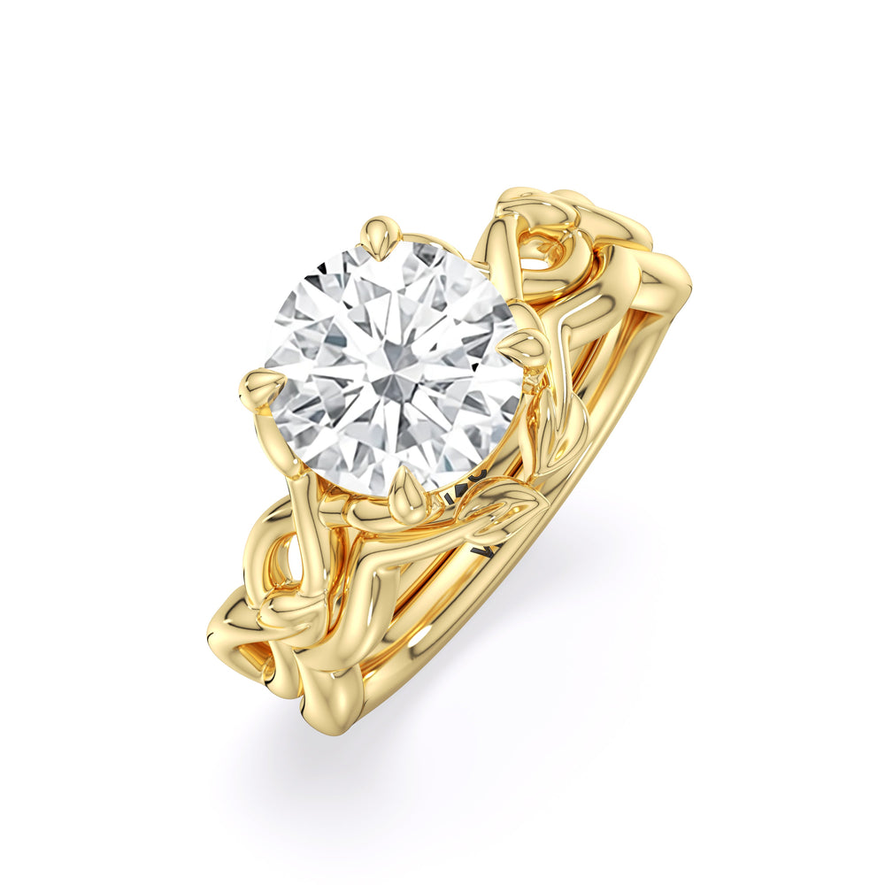 Whispering Vine Solitaire Engagement Ring with Cushion Cut Diamond in 14KT Yellow Gold view 4
