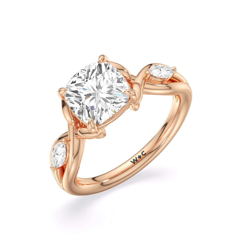 Cushion Cut Garden Vine Engagement Ring with Lab Grown Diamond in 14KT Rose Gold view 5

