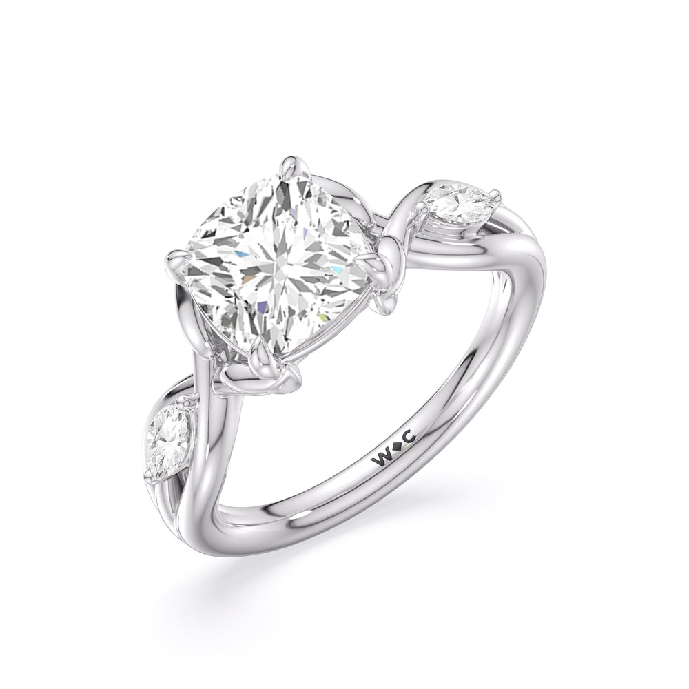 Cushion Cut Garden Vine Engagement Ring with Lab Grown Diamond in 14KT Platinum view 5
