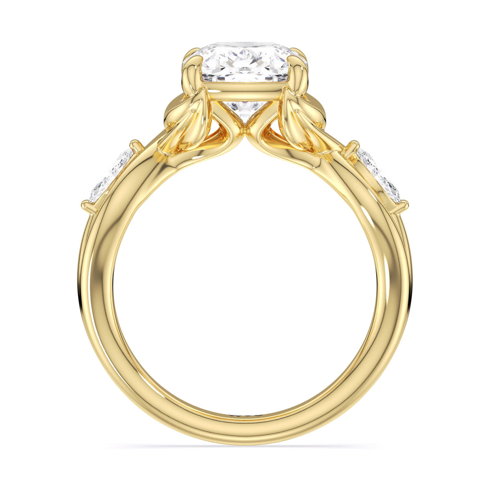 Cushion Cut Garden Vine Engagement Ring with Lab Grown Diamond in 14KT Yellow Gold view 4
